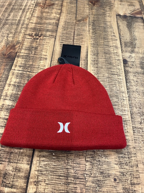 Hurley Other - Hurley Red Fold-Over Knit Beanie with White Logo